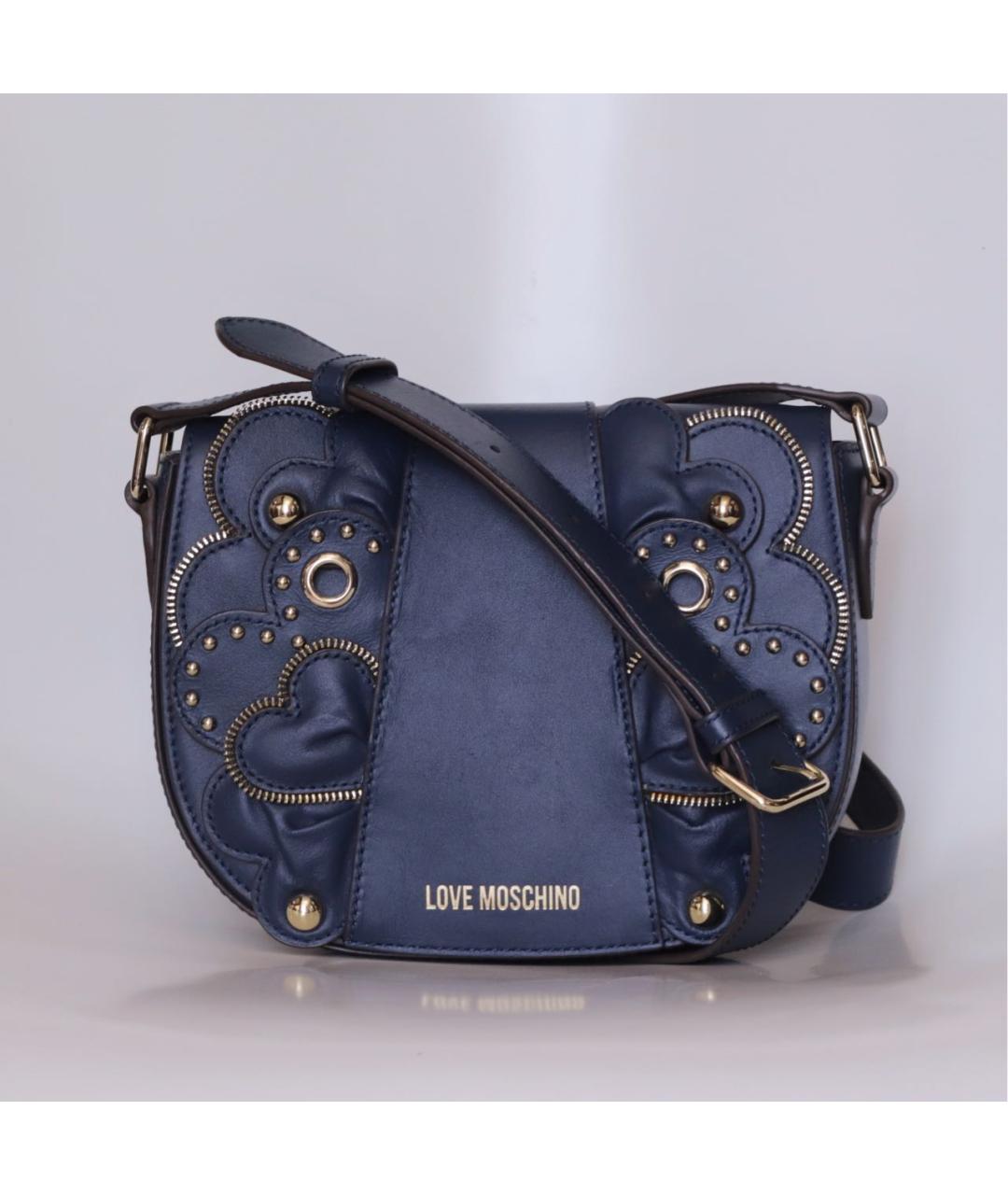 LOVE MOSCHINO Синяя кожаная сумка через плечо, фото 3