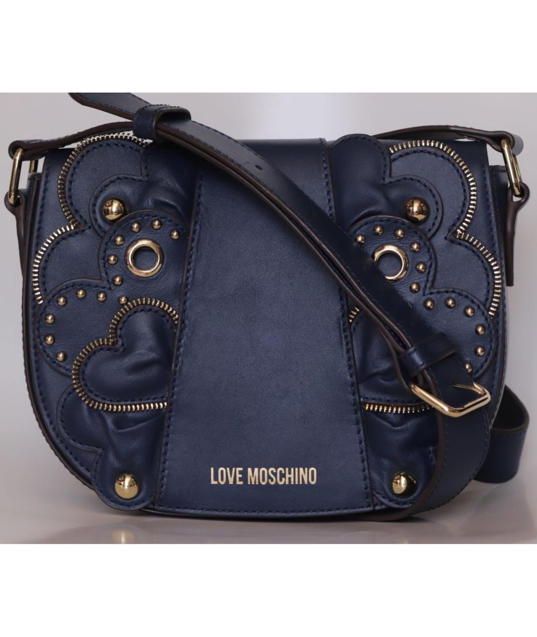 LOVE MOSCHINO Синяя кожаная сумка через плечо, фото 4