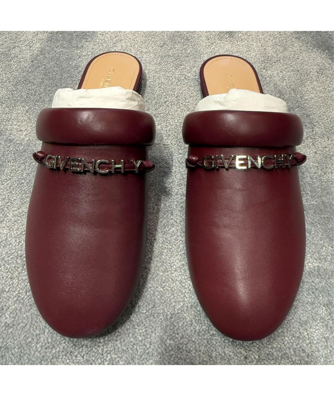 GIVENCHY Бордовые кожаные мюли, фото 2