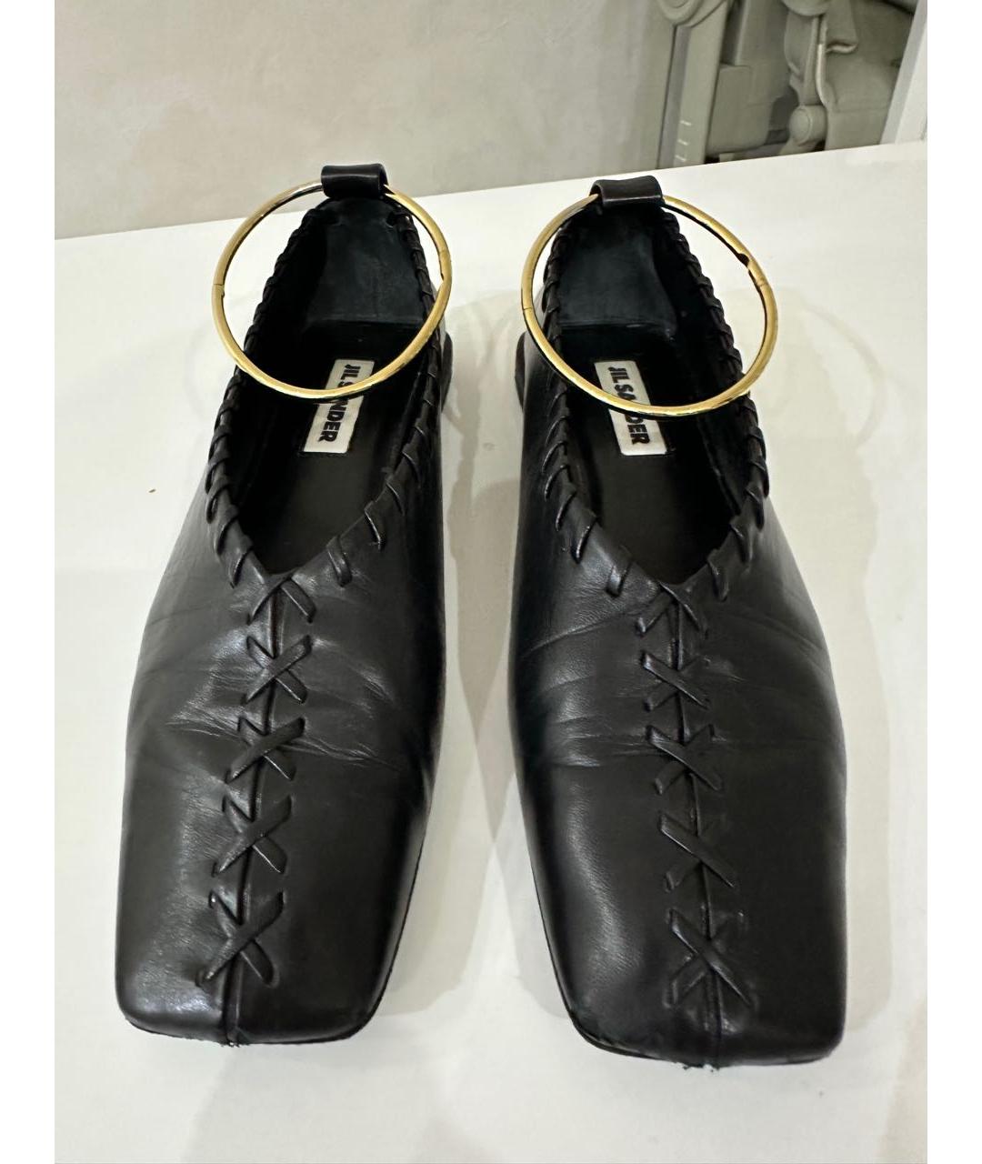 JIL SANDER Черные кожаные балетки, фото 2
