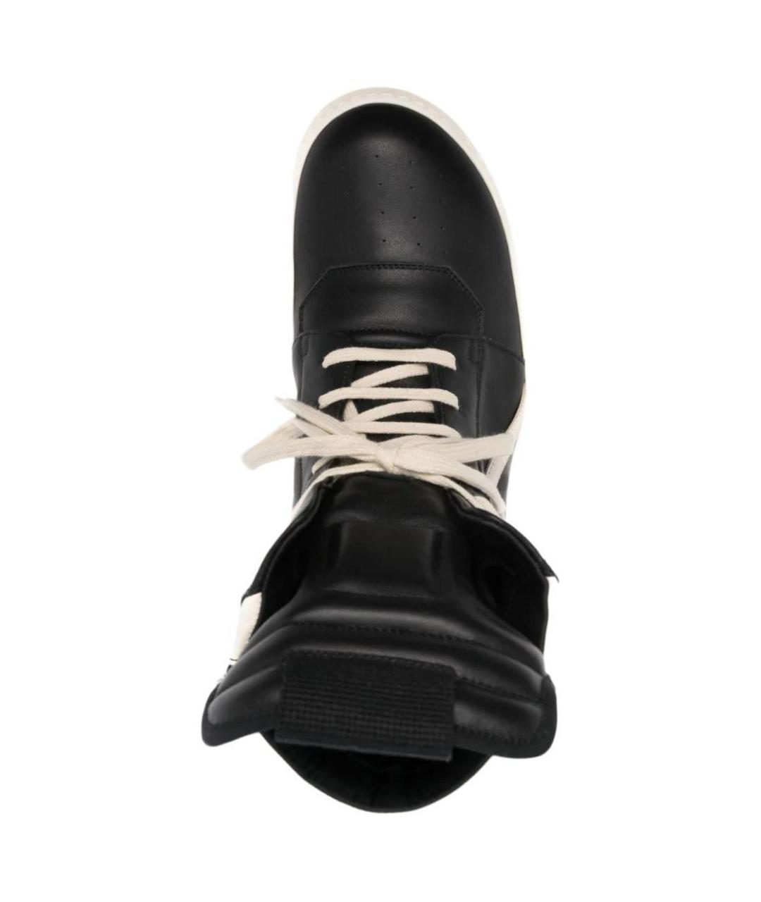 RICK OWENS Черные кожаные высокие кроссовки / кеды, фото 4