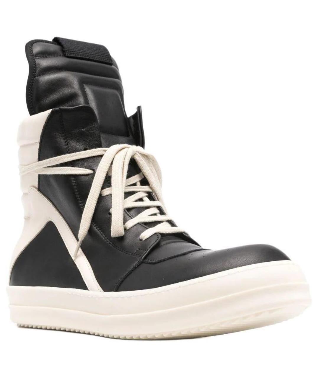 RICK OWENS Черные кожаные высокие кроссовки / кеды, фото 3