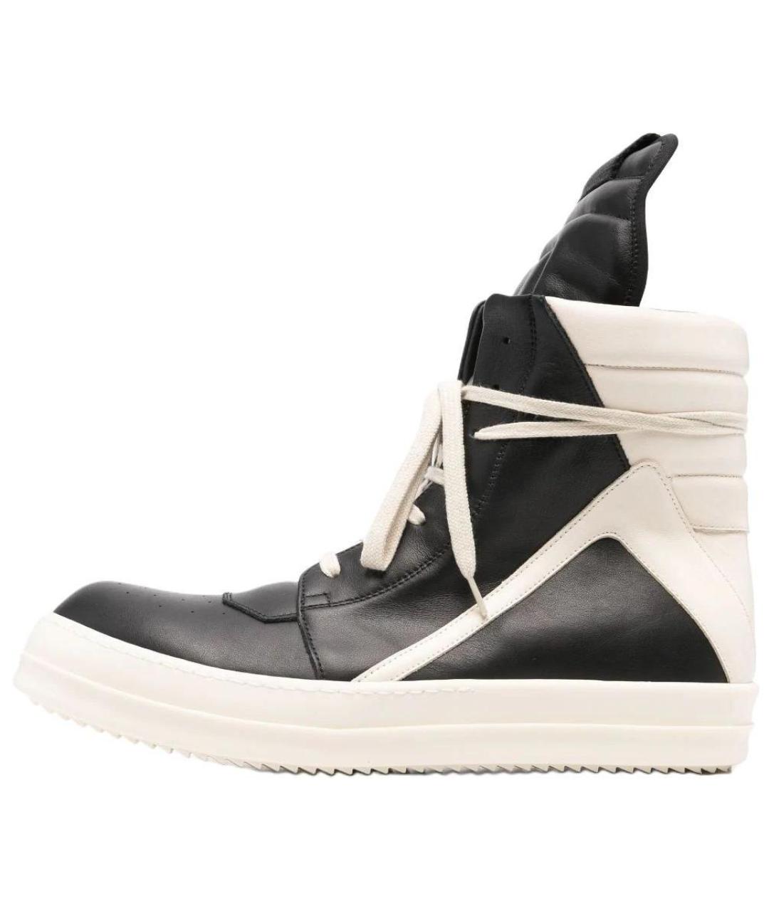 RICK OWENS Черные кожаные высокие кроссовки / кеды, фото 2