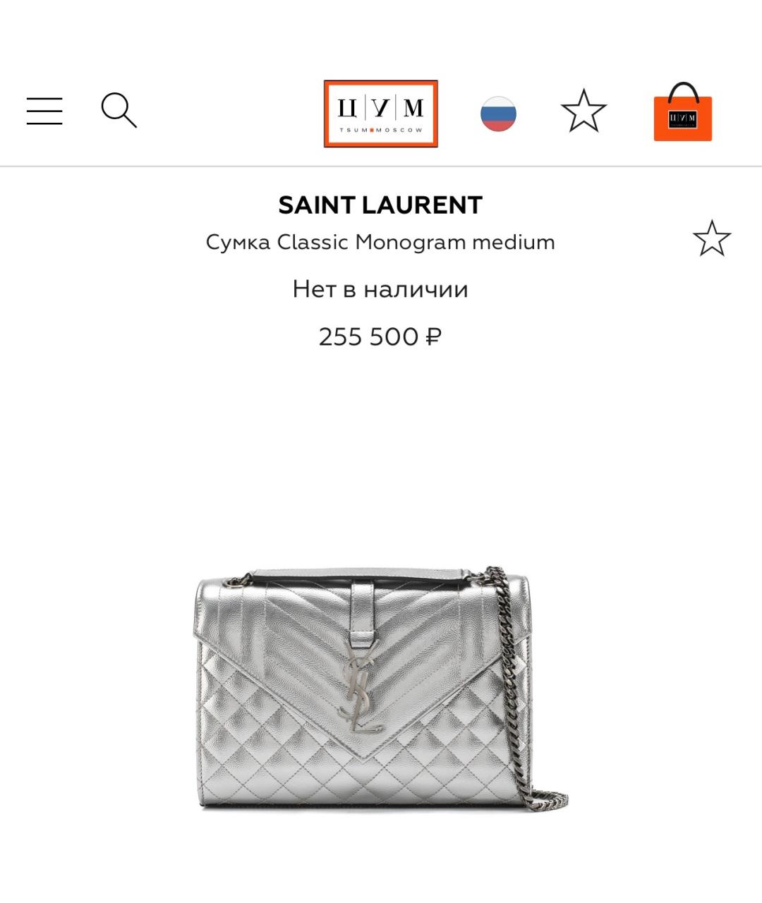SAINT LAURENT Серебряная кожаная сумка через плечо, фото 2