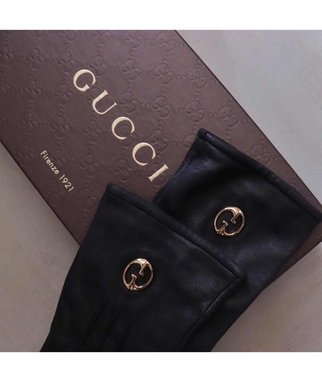 GUCCI Черные кожаные перчатки, фото 5
