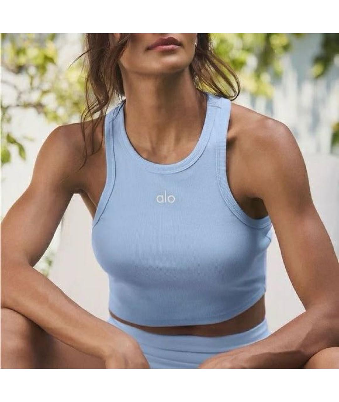 ALO YOGA Голубая хлопковая майка, фото 3