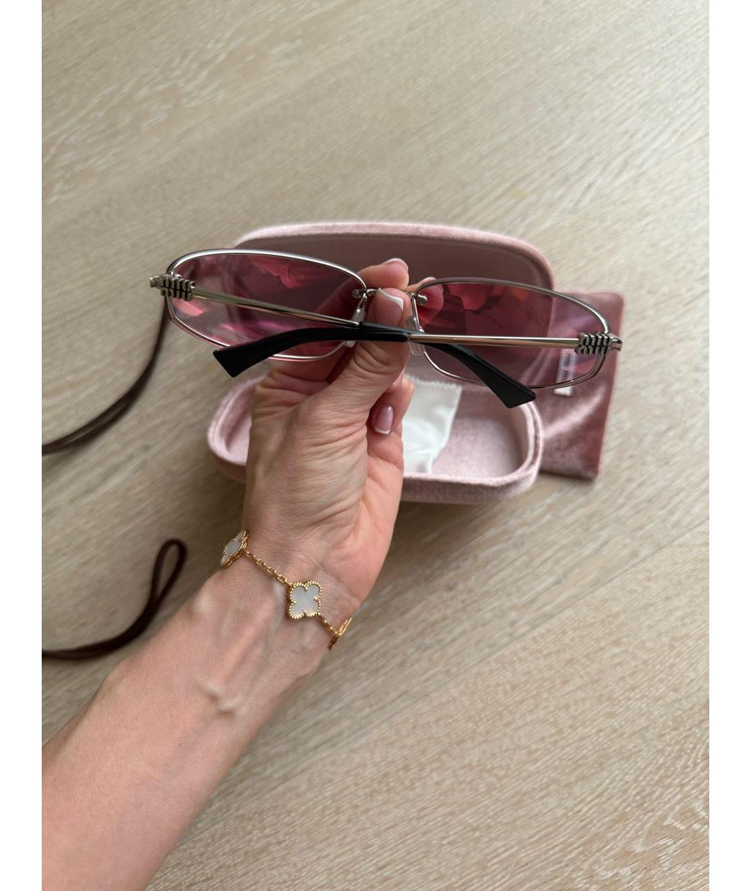 MIU MIU Розовые металлические солнцезащитные очки, фото 3