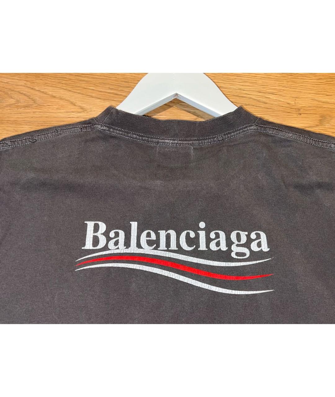 BALENCIAGA Антрацитовая хлопко-эластановая футболка, фото 4