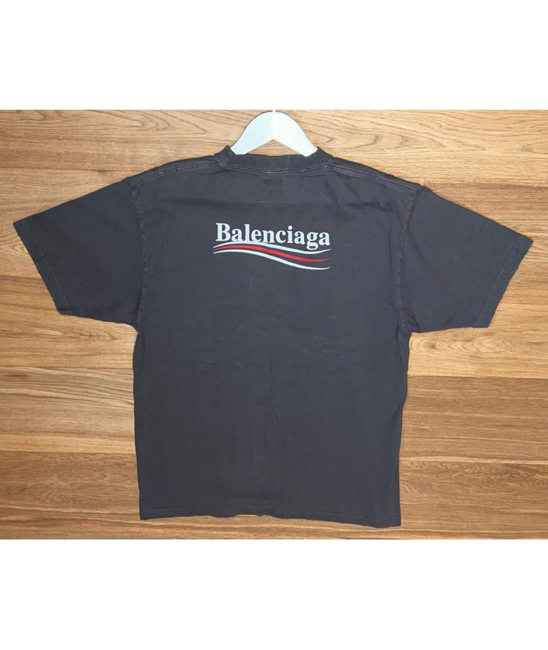 BALENCIAGA Антрацитовая хлопко-эластановая футболка, фото 2
