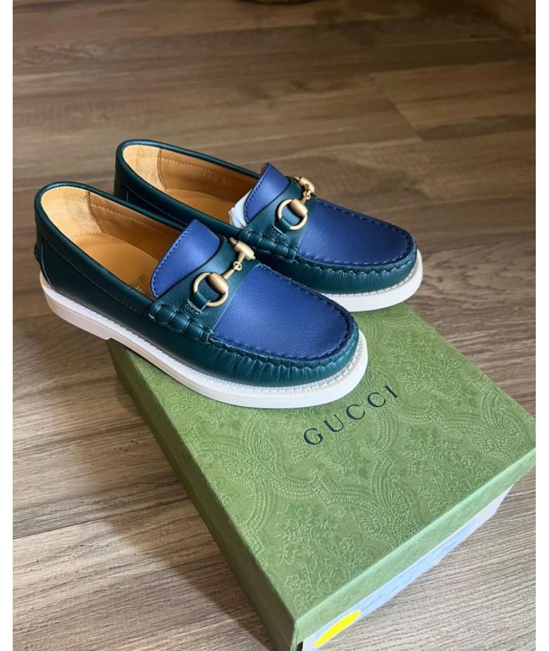 GUCCI Темно-синие кожаные лоферы/мокасины, фото 5
