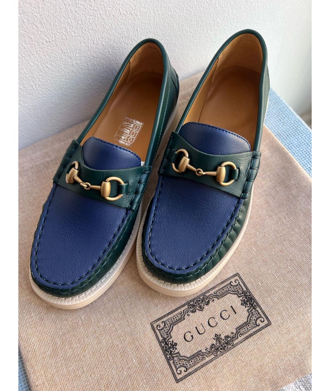 GUCCI Темно-синие кожаные лоферы/мокасины, фото 2