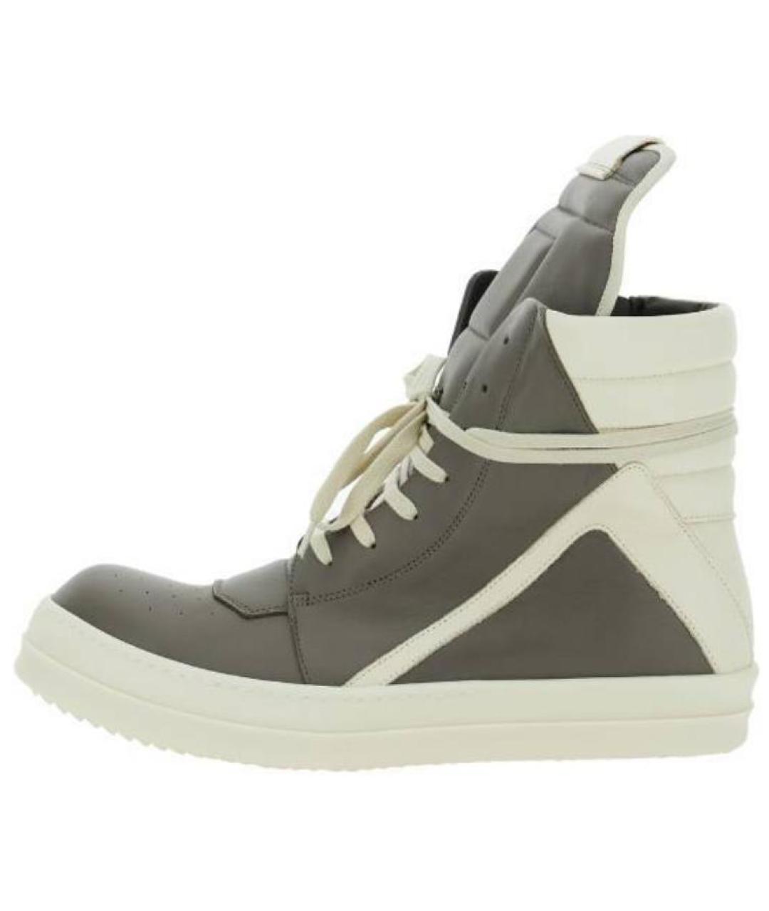 RICK OWENS Серые кожаные высокие кроссовки / кеды, фото 2