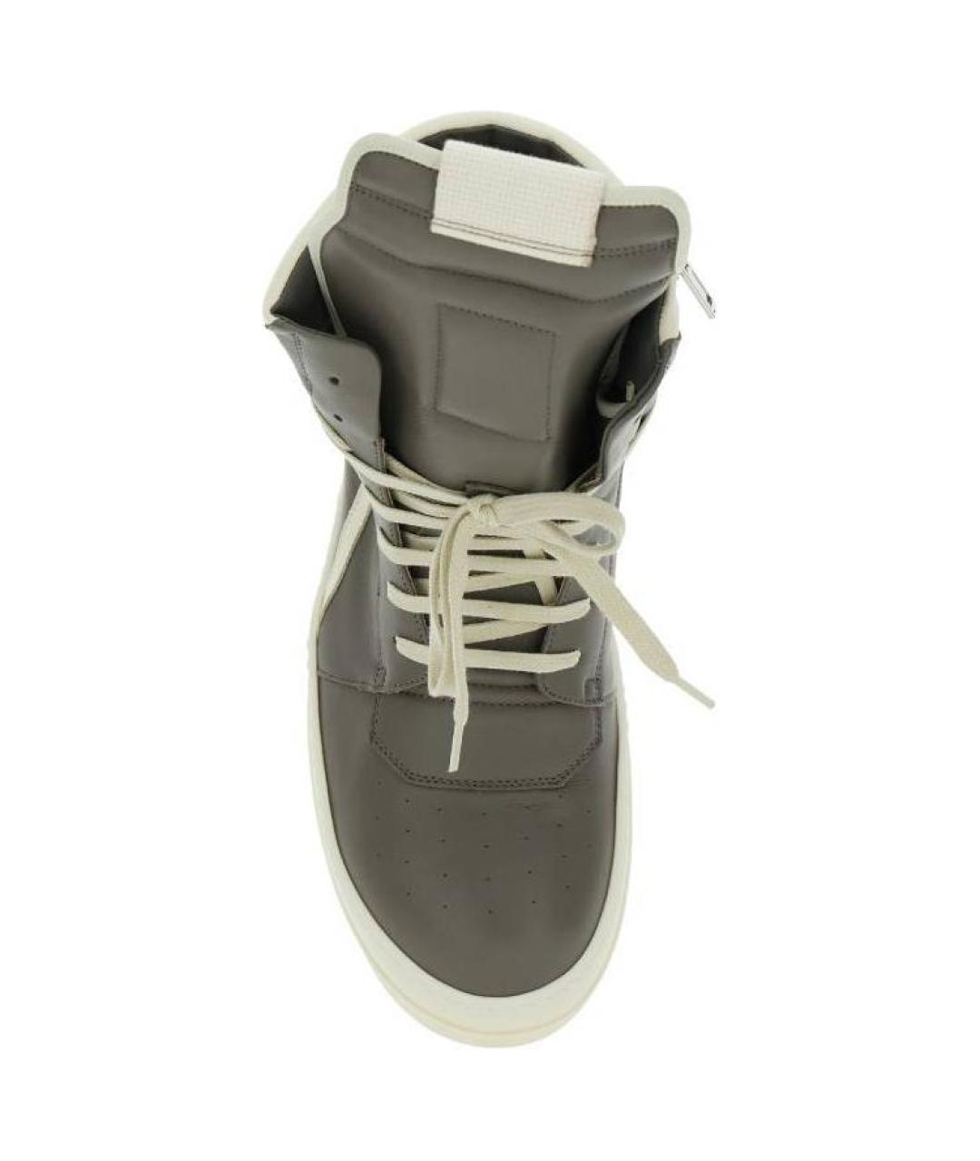 RICK OWENS Серые кожаные высокие кроссовки / кеды, фото 5