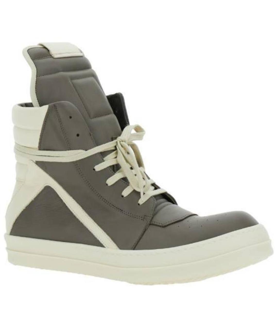 RICK OWENS Серые кожаные высокие кроссовки / кеды, фото 4