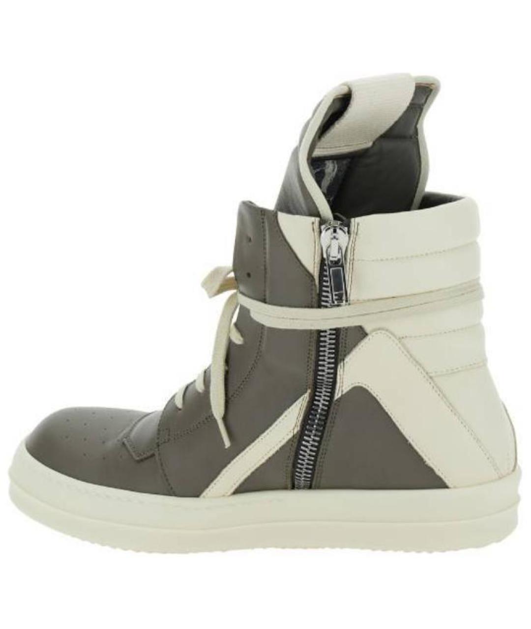 RICK OWENS Серые кожаные высокие кроссовки / кеды, фото 3