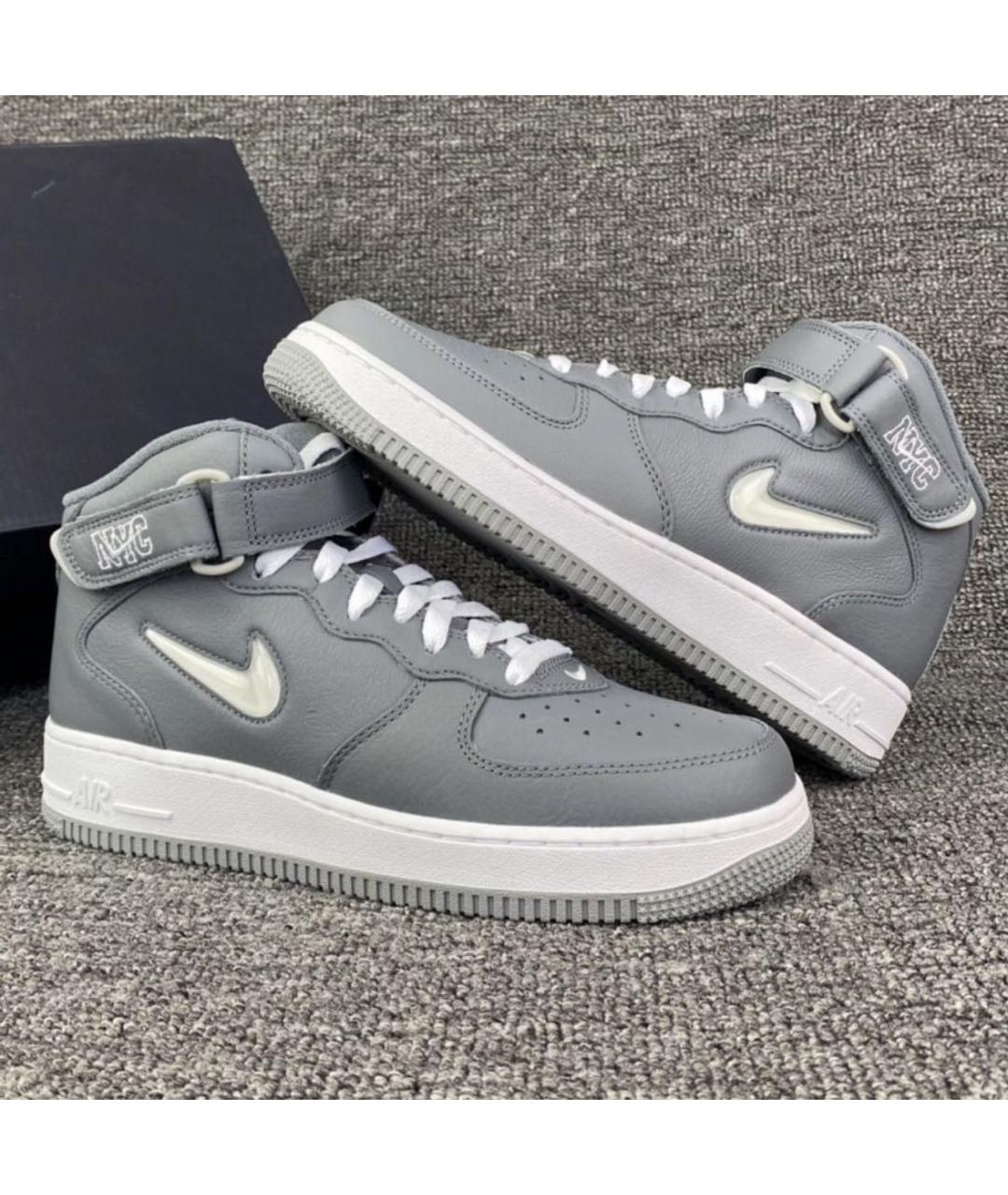 NIKE Серые кожаные высокие кроссовки / кеды, фото 5