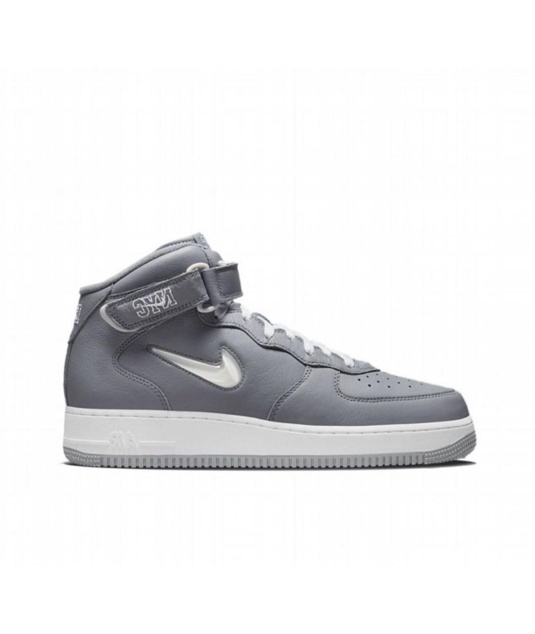 NIKE Серые кожаные высокие кроссовки / кеды, фото 1