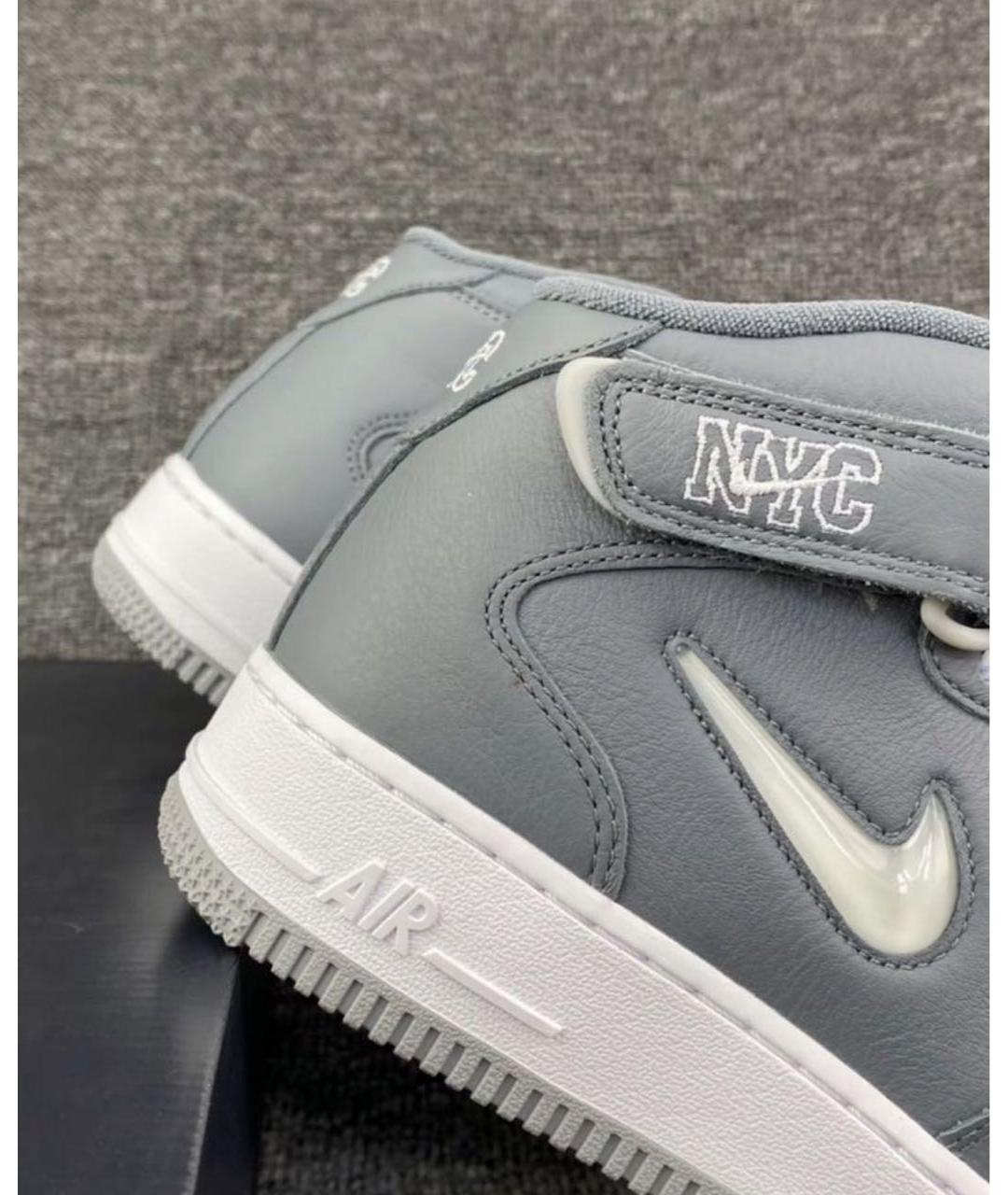NIKE Серые кожаные высокие кроссовки / кеды, фото 7