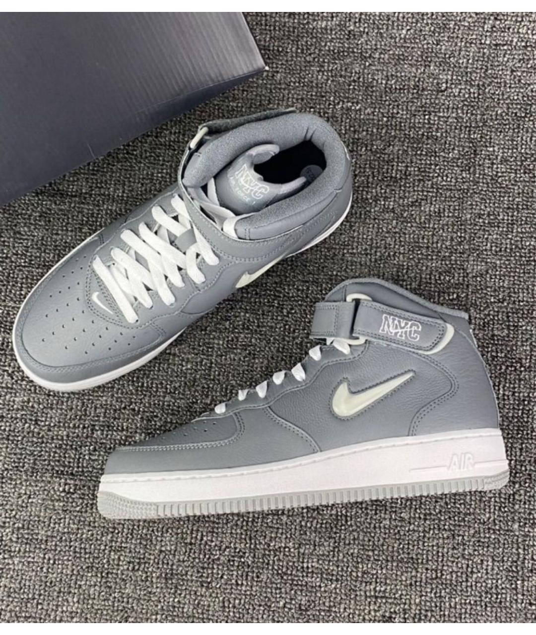 NIKE Серые кожаные высокие кроссовки / кеды, фото 8