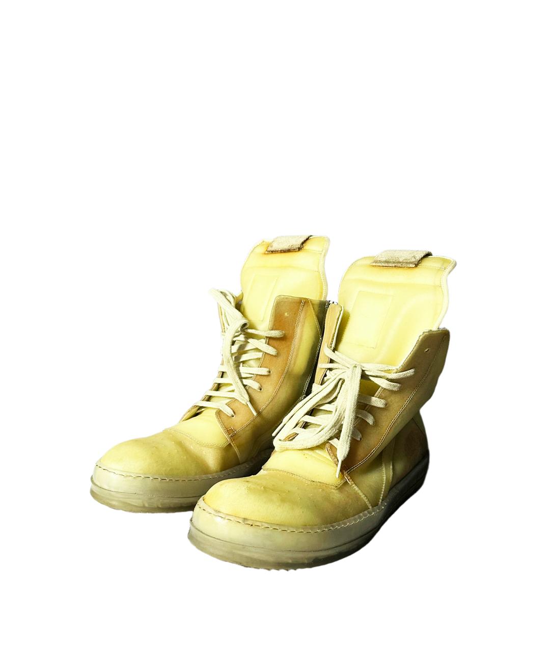 RICK OWENS Бежевые кожаные высокие кроссовки / кеды, фото 3