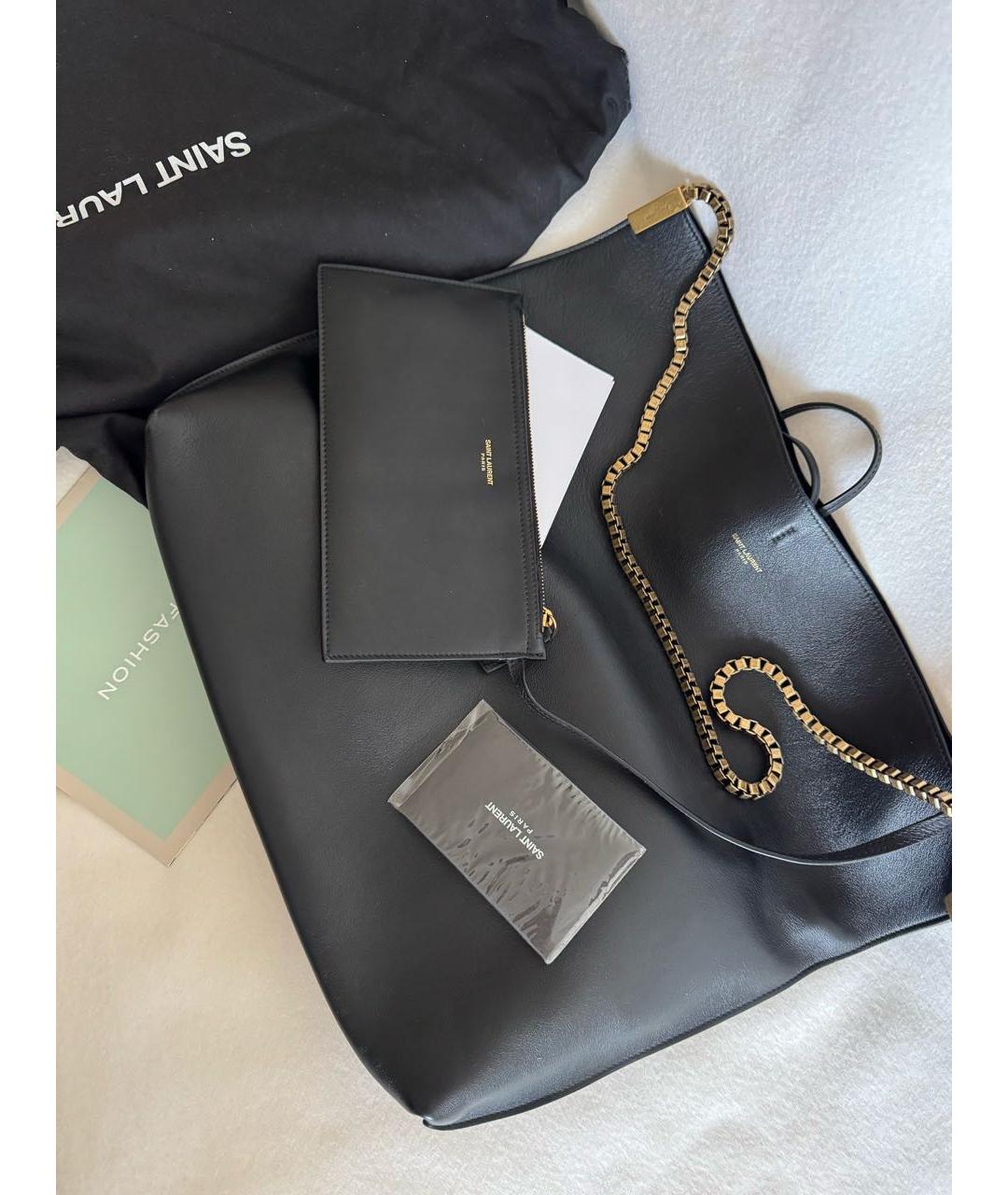 SAINT LAURENT Черная кожаная сумка тоут, фото 2