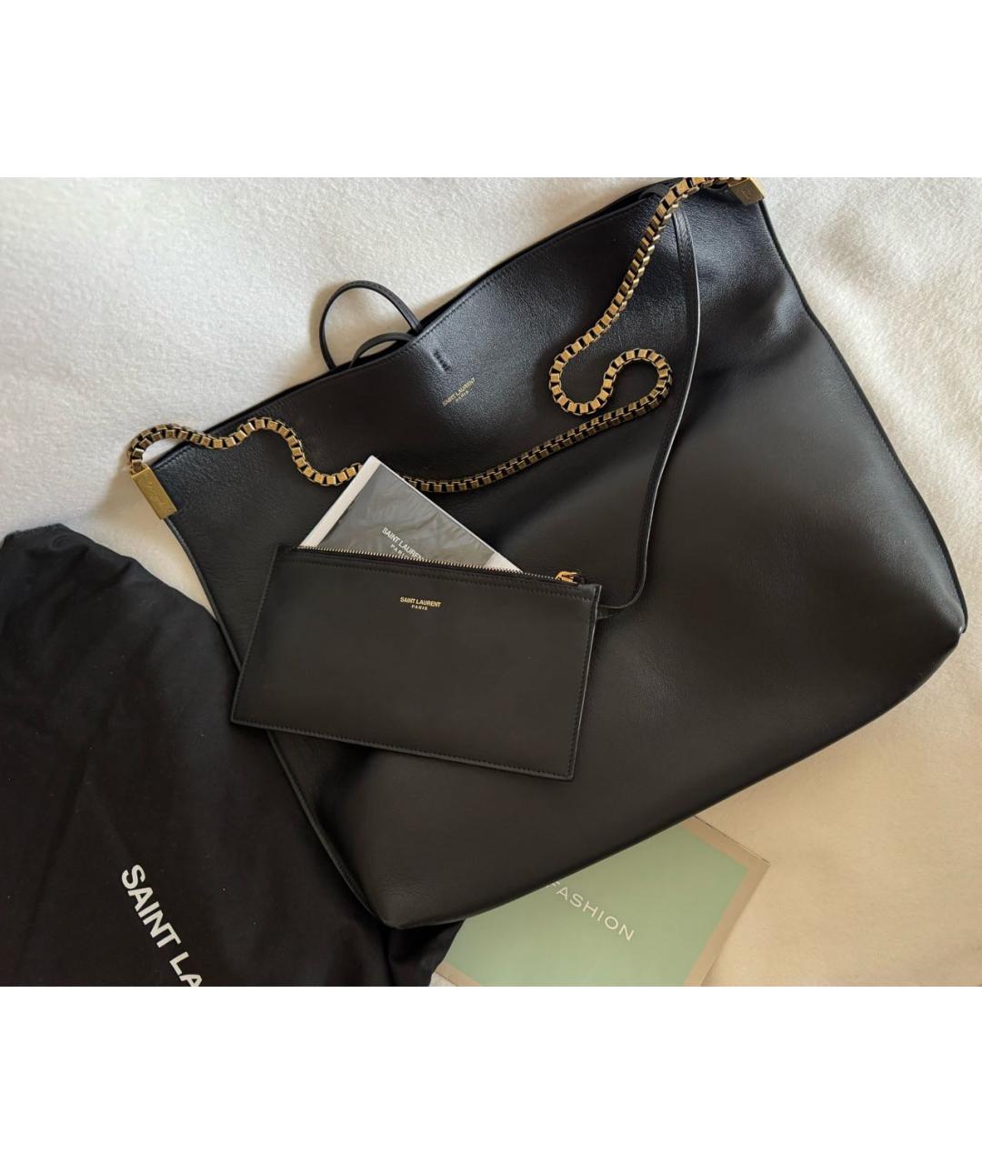SAINT LAURENT Черная кожаная сумка тоут, фото 9