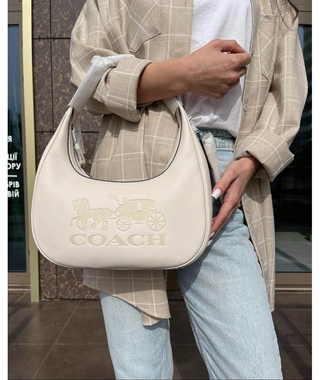 COACH Бежевая кожаная сумка с короткими ручками, фото 4