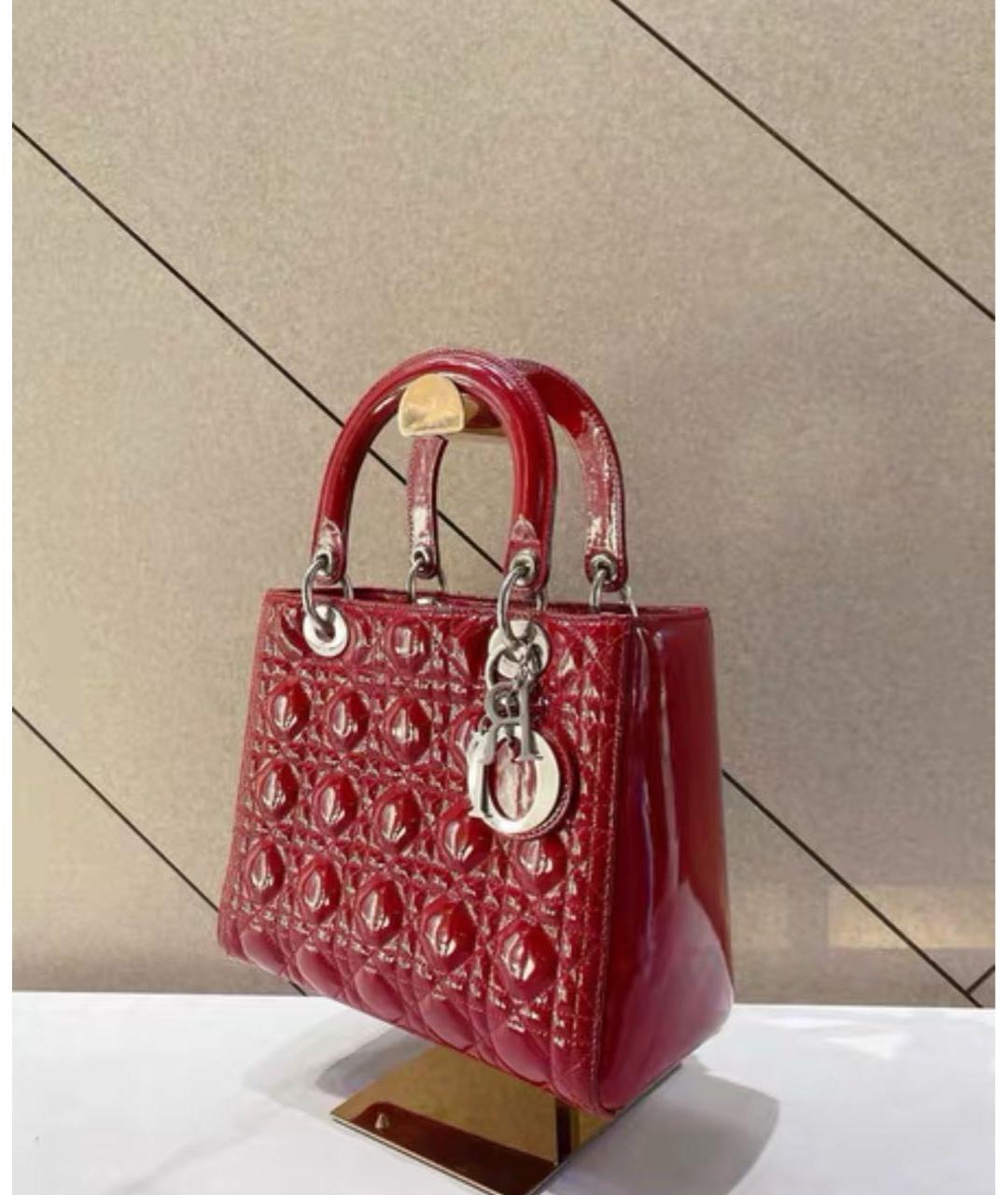 CHRISTIAN DIOR Красная сумка с короткими ручками из лакированной кожи, фото 4