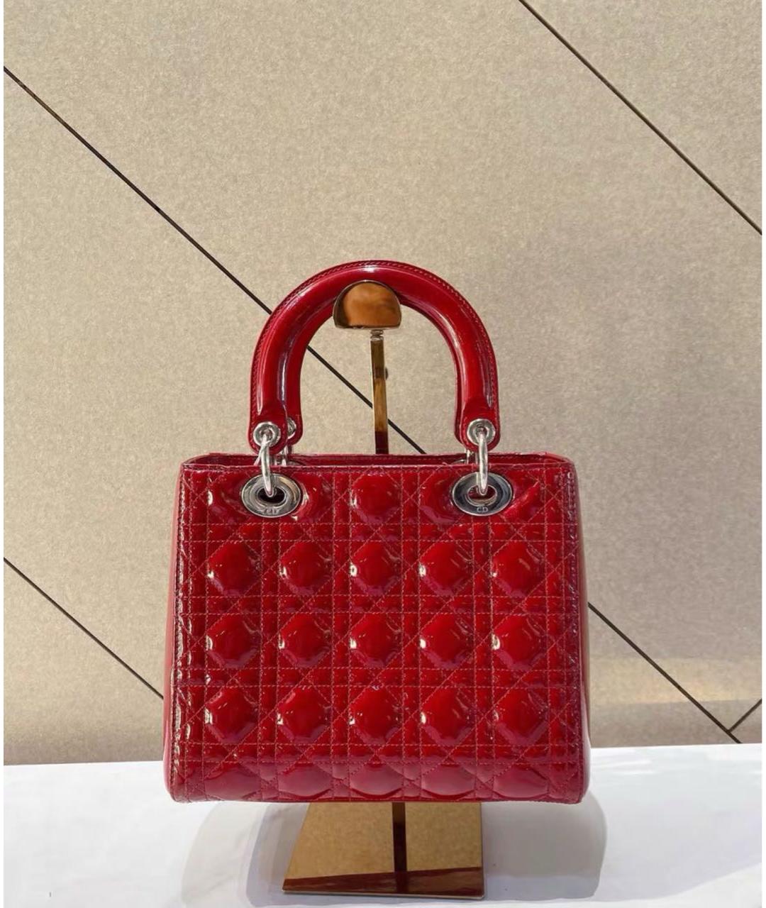 CHRISTIAN DIOR Красная сумка с короткими ручками из лакированной кожи, фото 3