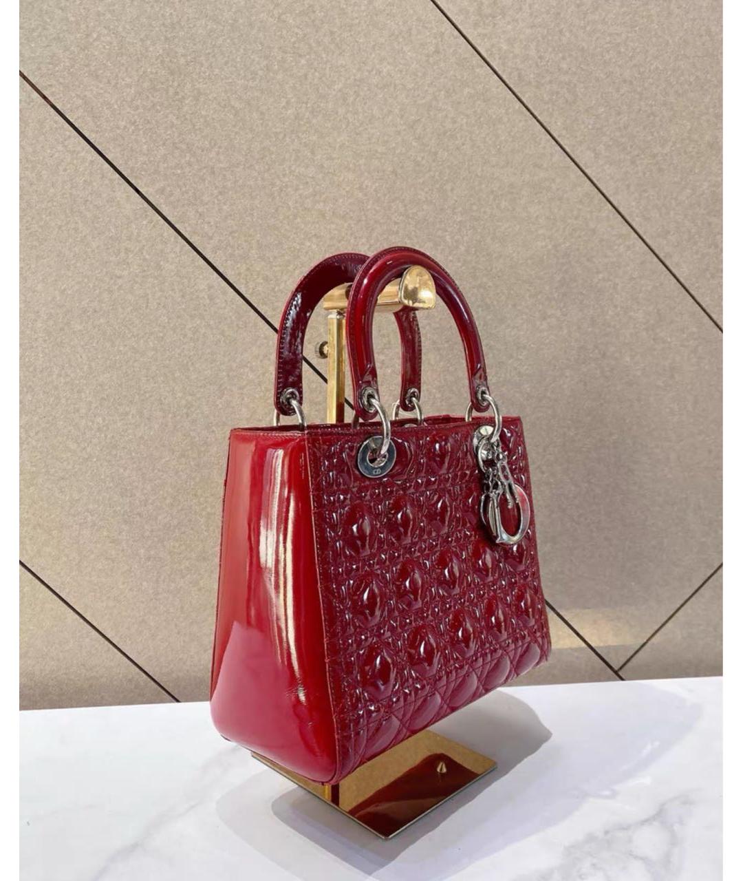 CHRISTIAN DIOR Красная сумка с короткими ручками из лакированной кожи, фото 5