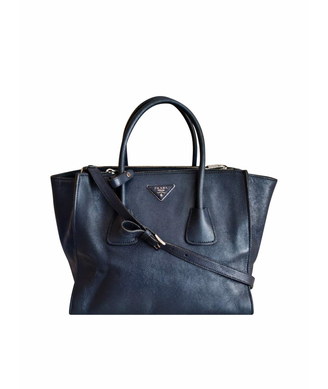 PRADA Темно-синяя кожаная сумка тоут, фото 1