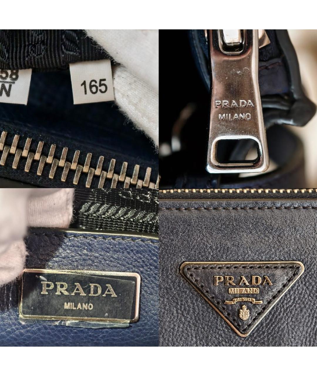 PRADA Темно-синяя кожаная сумка тоут, фото 5