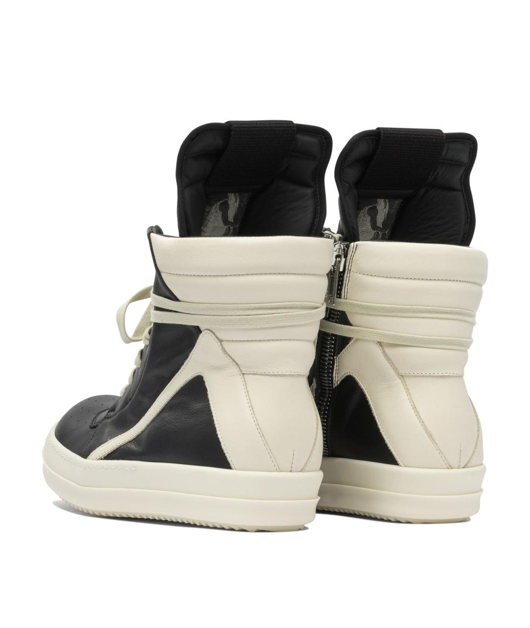 RICK OWENS Черные кожаные высокие кроссовки / кеды, фото 4