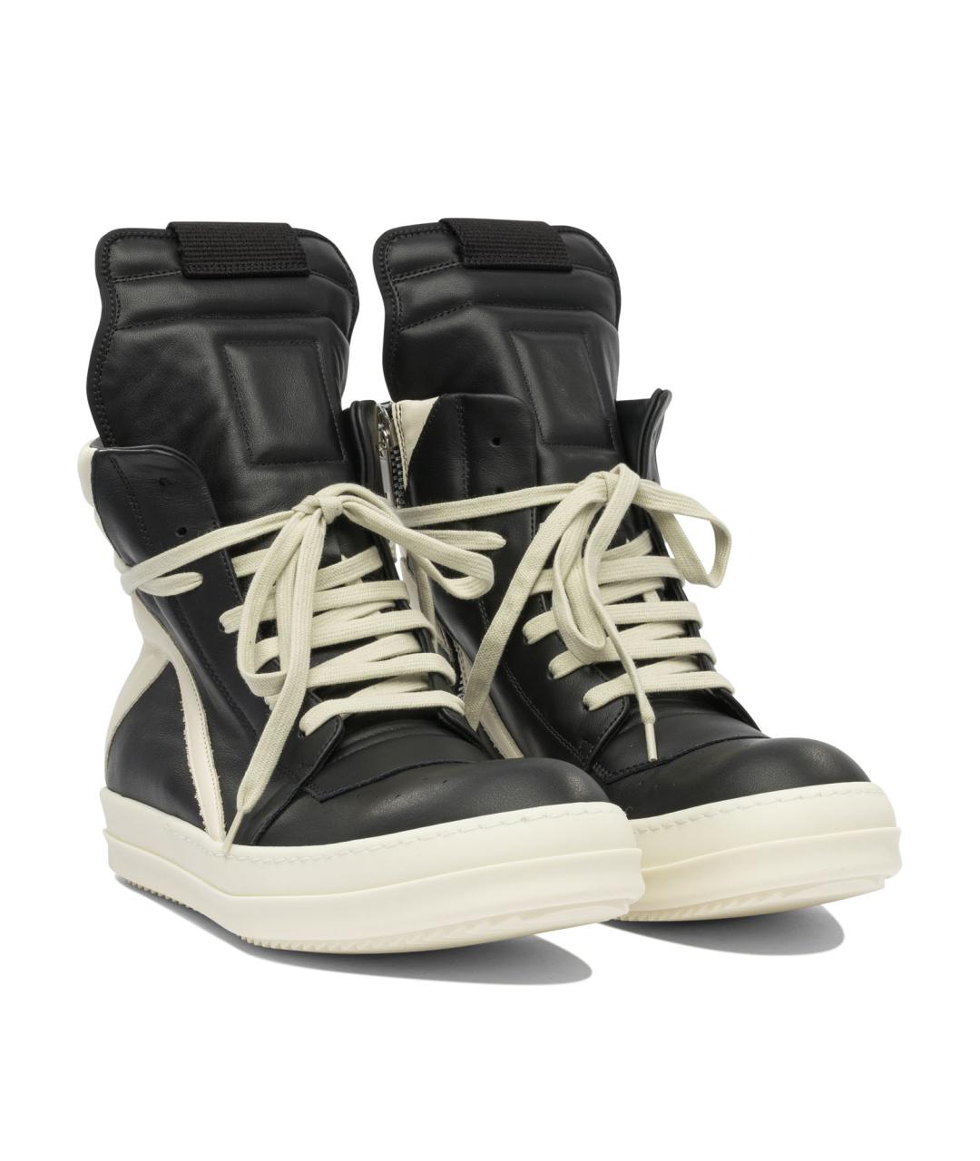 RICK OWENS Черные кожаные высокие кроссовки / кеды, фото 2