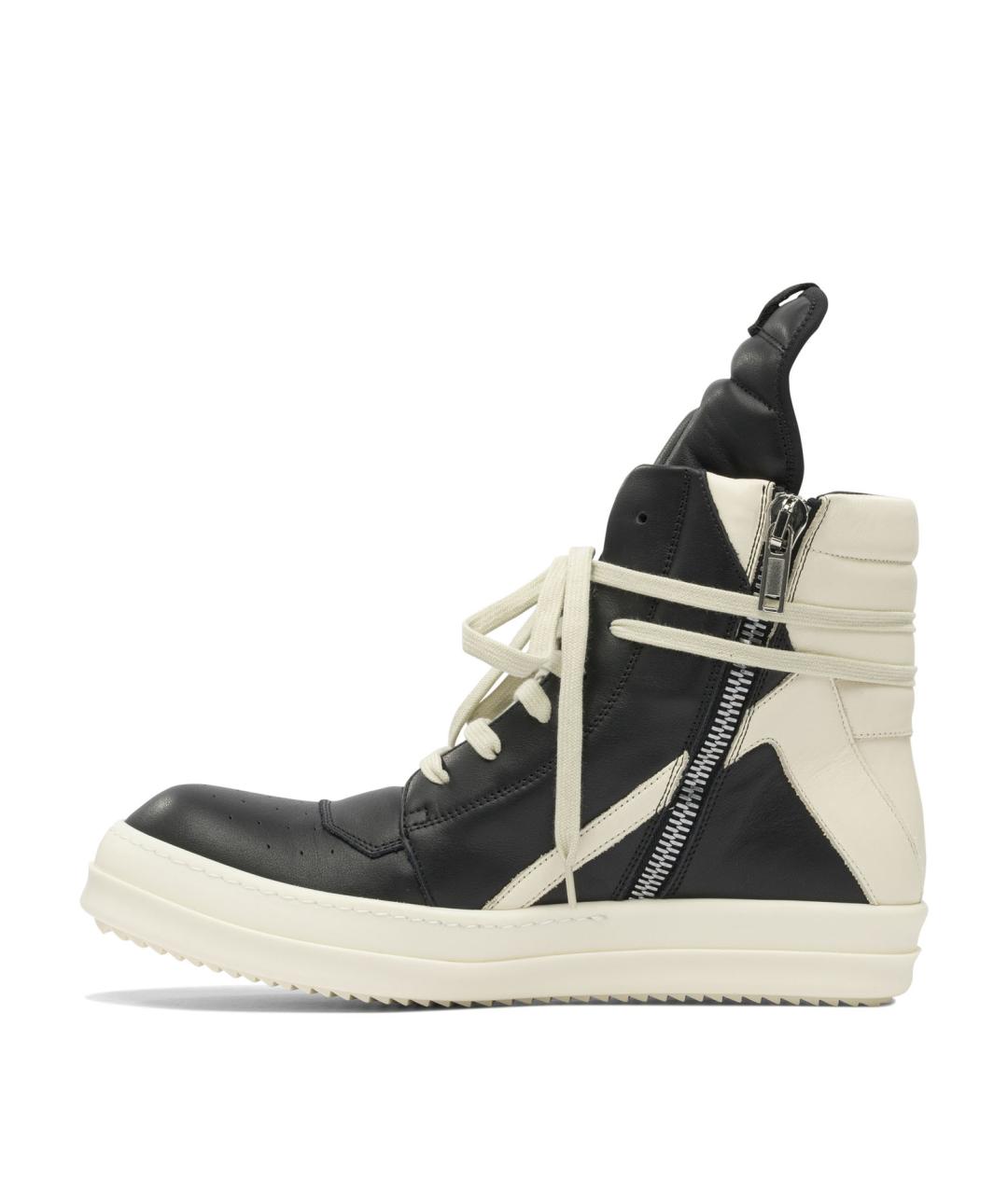 RICK OWENS Черные кожаные высокие кроссовки / кеды, фото 3