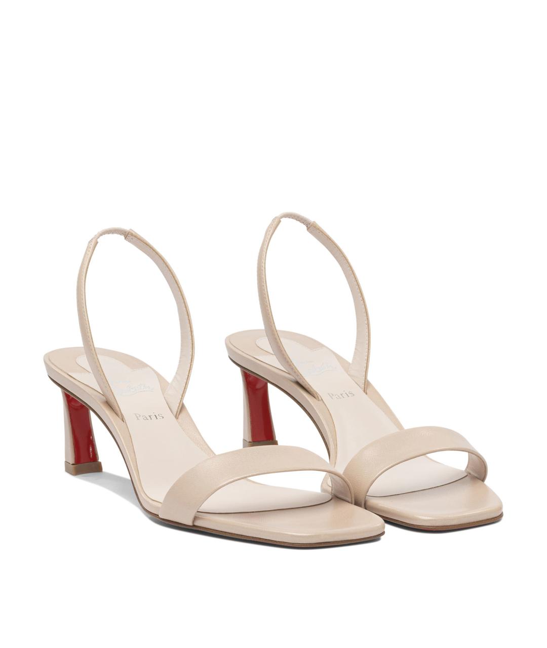 CHRISTIAN LOUBOUTIN Бежевые кожаные сандалии, фото 2