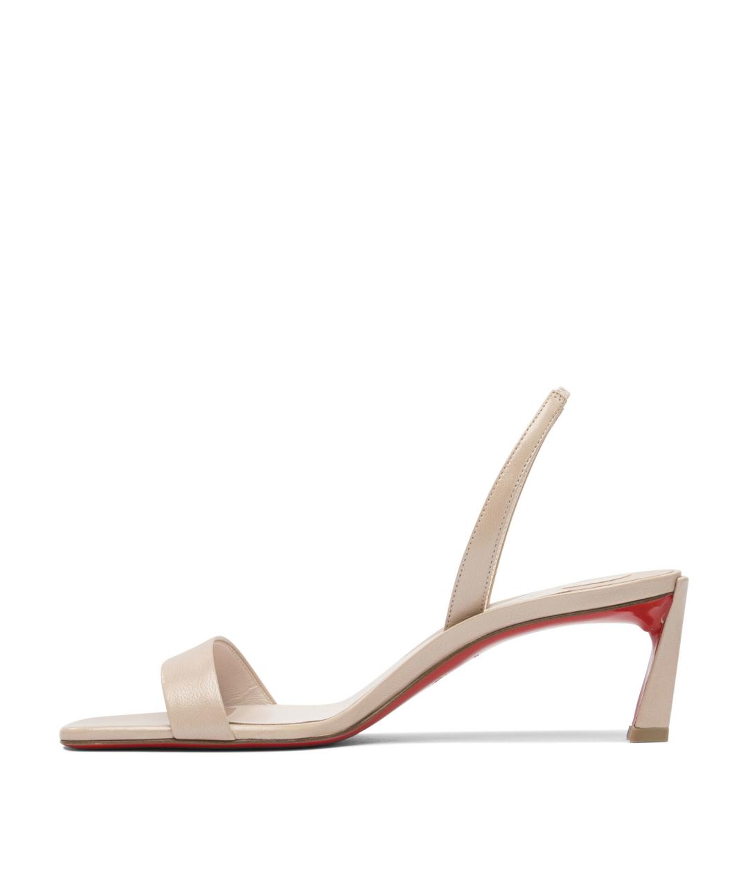 CHRISTIAN LOUBOUTIN Бежевые кожаные сандалии, фото 3