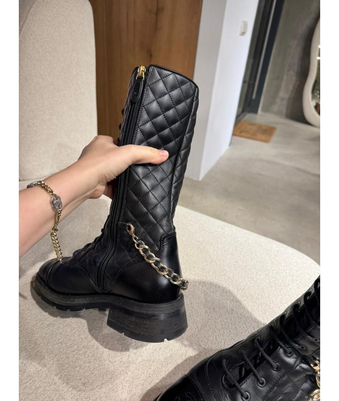 CHANEL Черные кожаные сапоги, фото 5