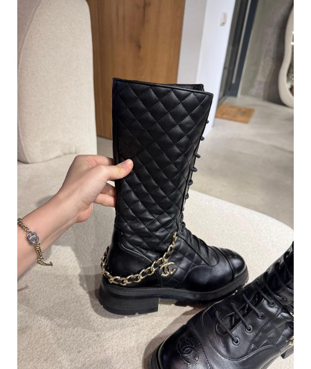 CHANEL Черные кожаные сапоги, фото 7