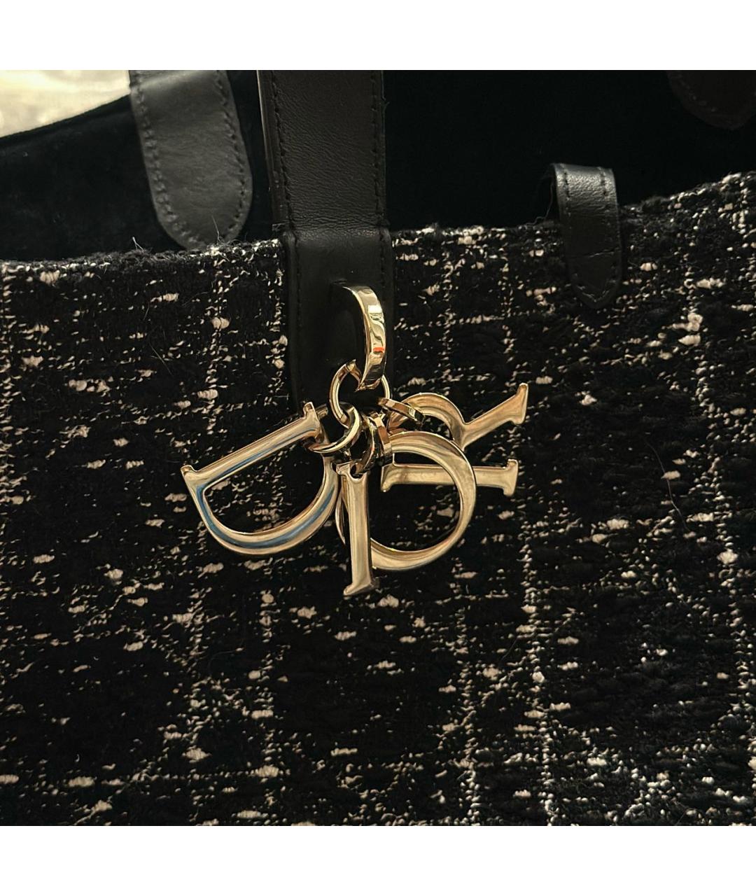 CHRISTIAN DIOR Черная твидовая сумка тоут, фото 7