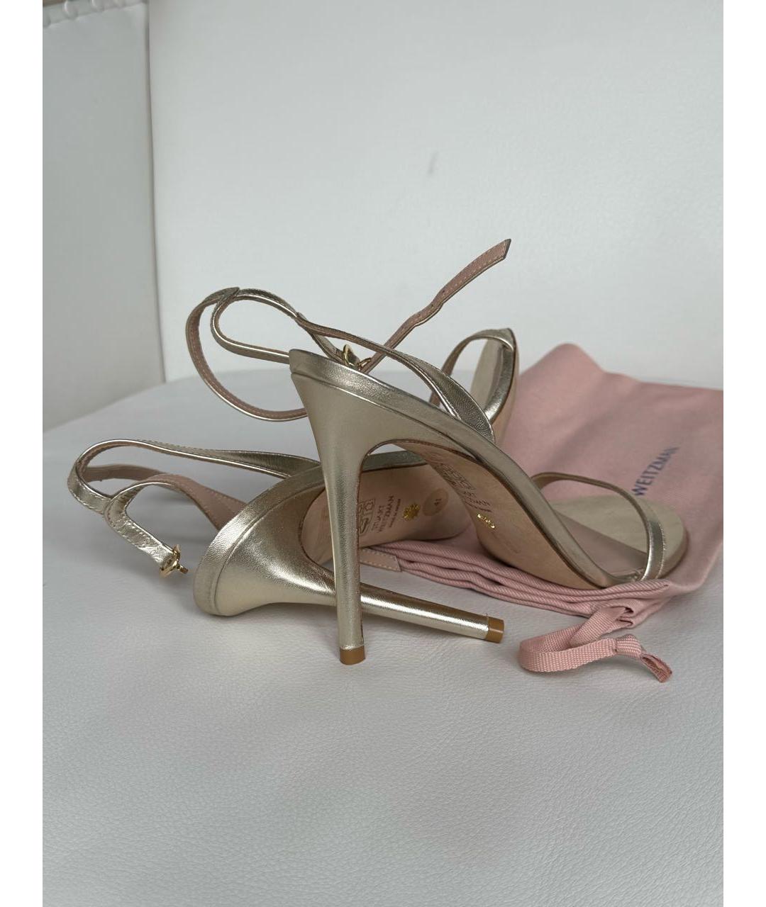 STUART WEITZMAN Золотые кожаные босоножки, фото 5