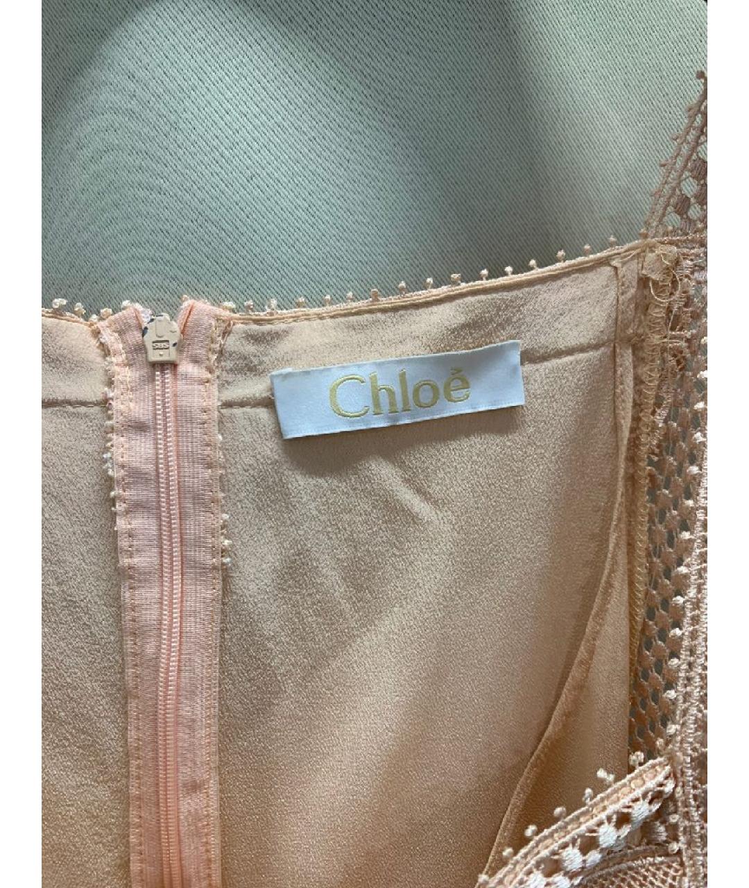 CHLOE Бежевое шелковое повседневное платье, фото 3