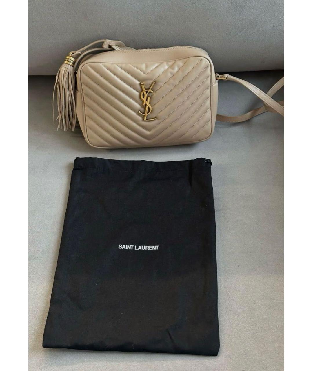 SAINT LAURENT Бежевая кожаная сумка через плечо, фото 3