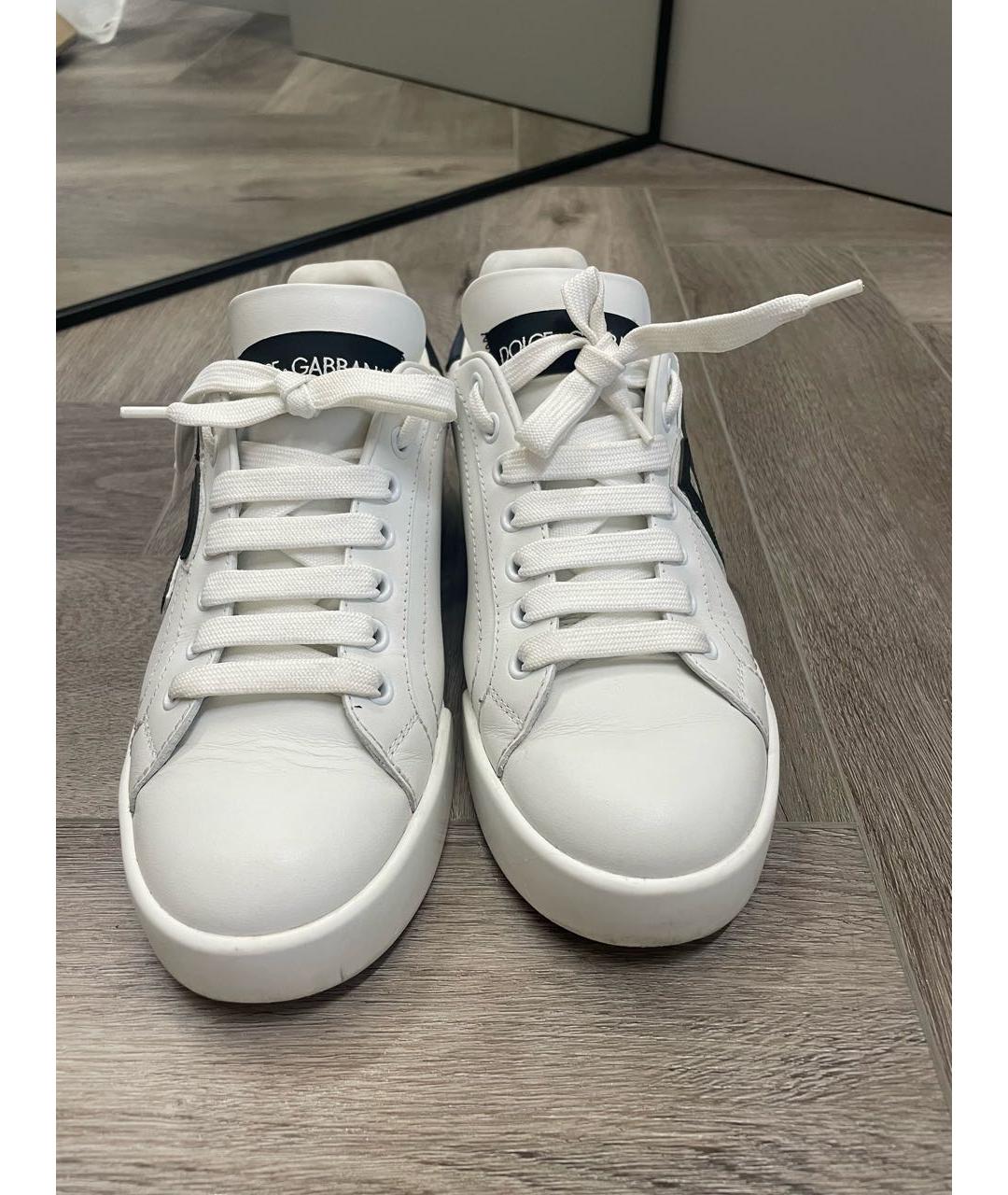 DOLCE&GABBANA Белые кожаные кеды, фото 2