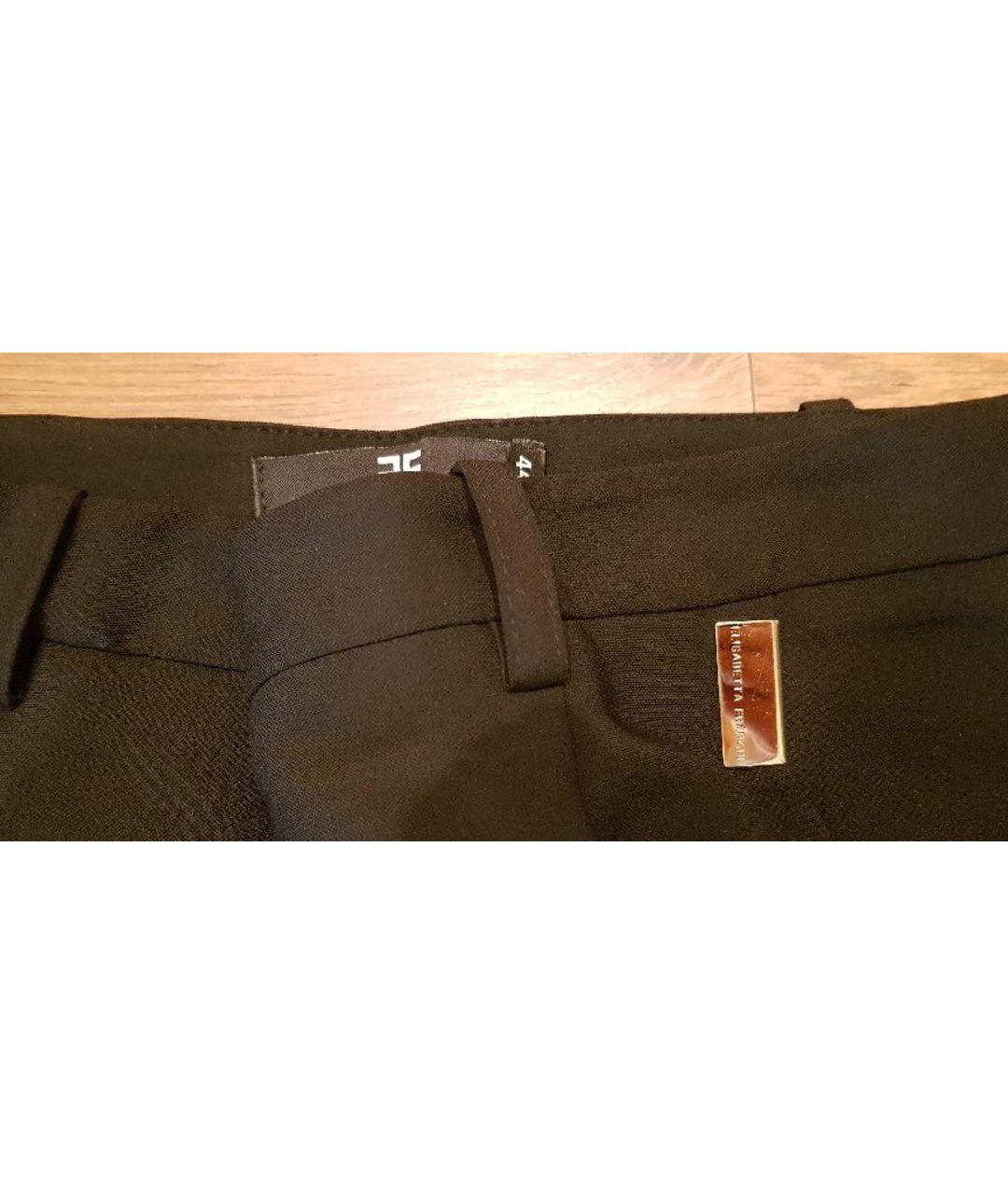 ELISABETTA FRANCHI Черные полиэстеровые прямые брюки, фото 4
