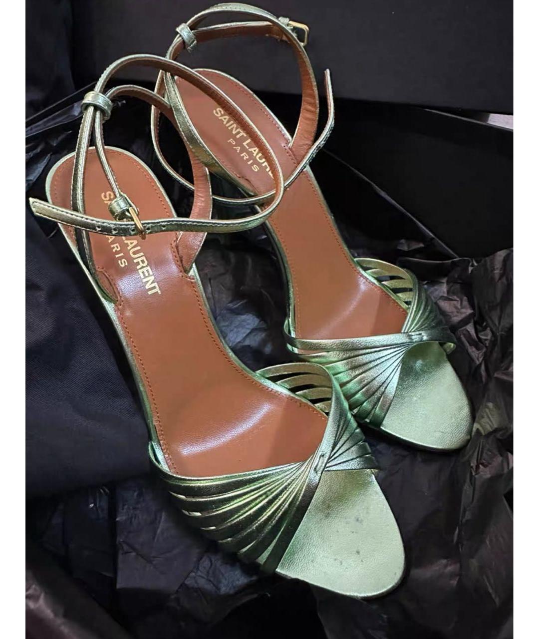 SAINT LAURENT Зеленые кожаные босоножки, фото 6