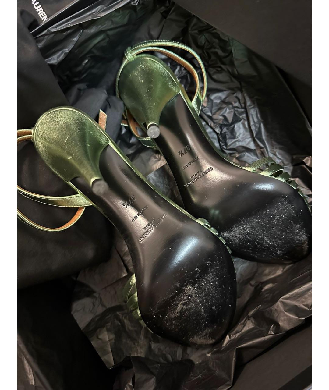 SAINT LAURENT Зеленые кожаные босоножки, фото 4
