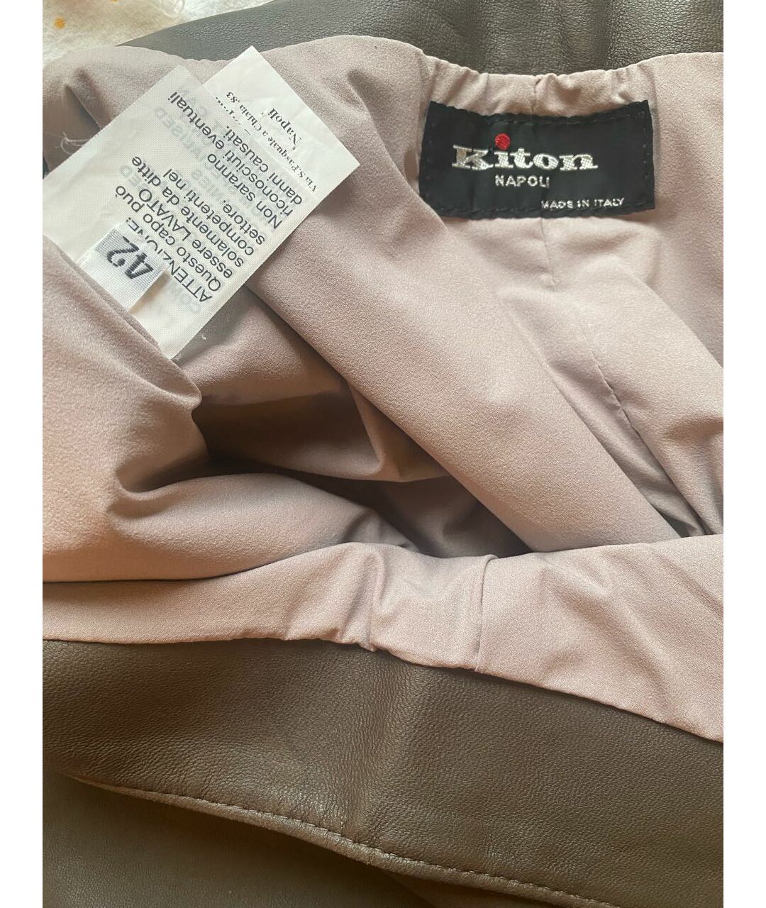 KITON Антрацитовые кожаные брюки узкие, фото 3