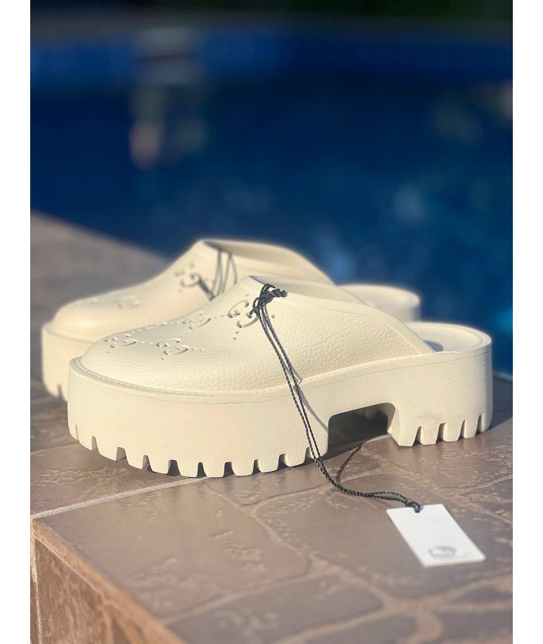 GUCCI Белые резиновые шлепанцы, фото 6