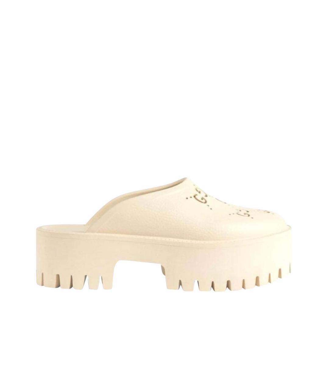GUCCI Белые резиновые шлепанцы, фото 1